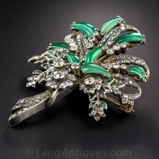 Antique Chrysoprase and Diamond Brooch