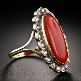 Antique Coral and Rose-Cut Diamond Ring