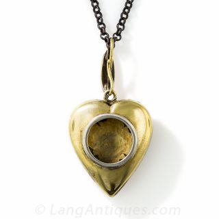 Antique Silver Coral Heart Locket Necklace