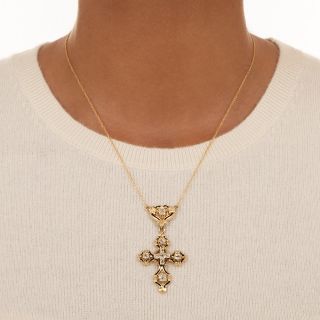 Antique Diamond and Black Enamel Cross Pendant
