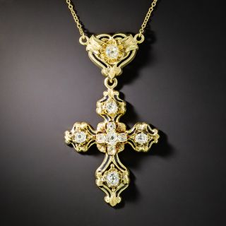 Antique Diamond and Black Enamel Cross Pendant - 2