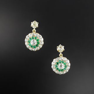 Antique Diamond and Emerald Drop Earrings - 2