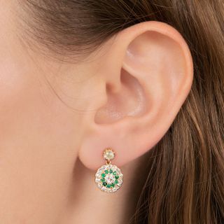 Antique Diamond and Emerald Drop Earrings