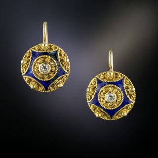 Antique Diamond and Enamel Cannetille Earrings - 3