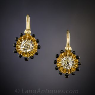 Antique Diamond and Enamel Dangle Earrings