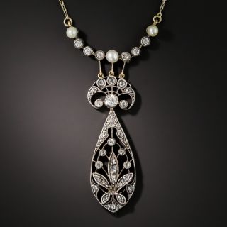 Antique Diamond and Natural Pearl Necklace - 1