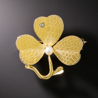Antique Diamond and Pearl Lucky Shamrock Brooch - 2