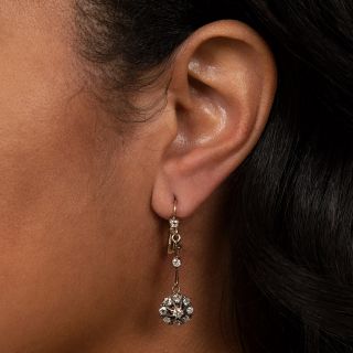Antique Diamond Cluster Drop Earrings 