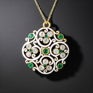Antique Diamond, Emerald and White Enamel Pendant/Pin - 6
