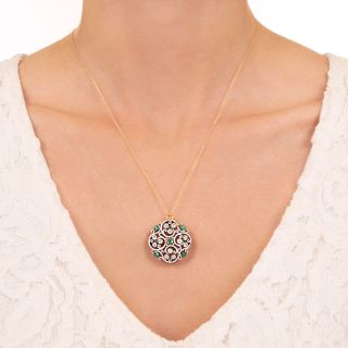 Antique Diamond, Emerald and White Enamel Pendant/Pin