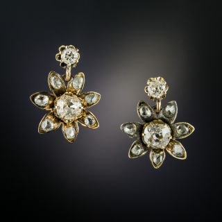 Antique Diamond Flower Drop Earrings - 3