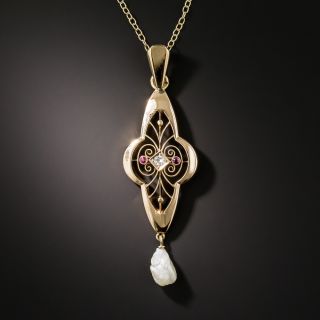 Antique Diamond, Ruby and Pearl Pendant - 2