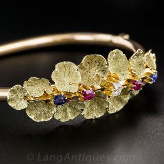 Antique Diamond, Ruby and Sapphire Bangle Bracelet