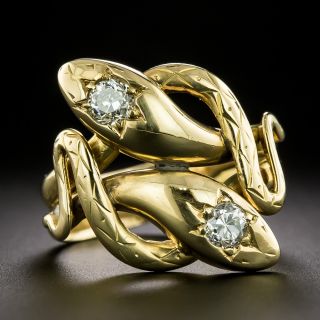 Antique Double Snake Diamond Ring - 11