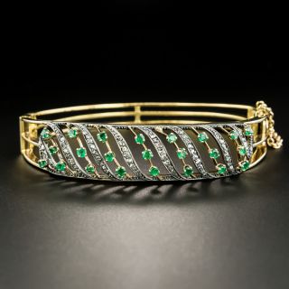 Antique Emerald and Diamond Bangle Bracelet - 2