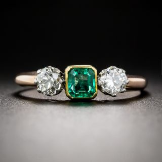 Antique Emerald and Diamond Three-Stone Ring