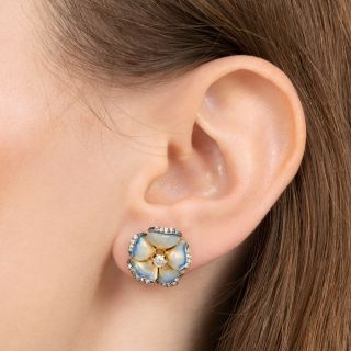 Antique Enamel and Diamond Flower Earrings