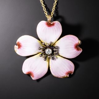 Antique Enamel Flower and Diamond Pendant/Brooch - 2