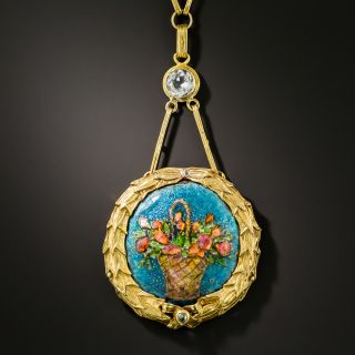 Antique Enamel Flower Basket Necklace  - 2