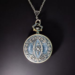 Antique Enameled Diamond Pendant Watch Necklace by Bailey, Banks and Biddle - 3