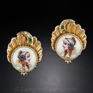 Antique Enameled Gypsy Portrait Earrings - 3