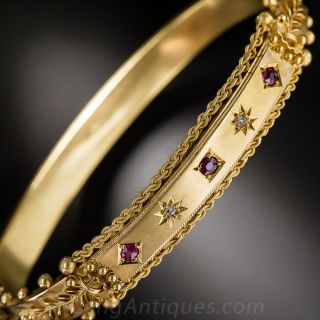 Antique English Ruby and Diamond Bangle Bracelet