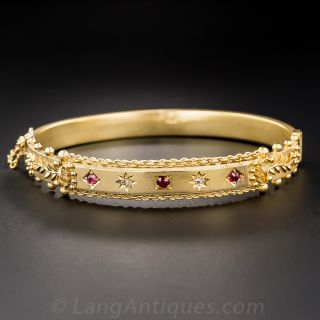 Antique English Ruby and Diamond Bangle Bracelet