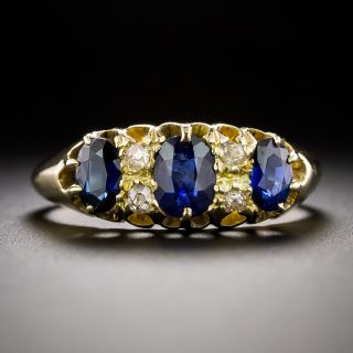Antique English Sapphire and Diamond Carved Ring - 2