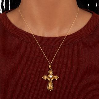Antique Filigree Pearl Cross
