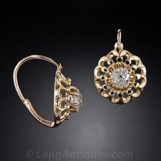 Antique French Diamond and Enamel Earrings