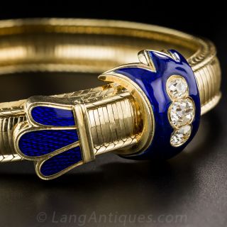 Antique French Diamond & Enamel Slide Bracelet