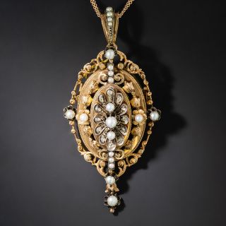 Antique French Pearl and Diamond Pendant/Brooch - 2