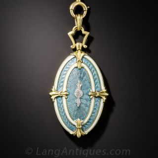 Antique Guilloche Enamel Locket and Chain