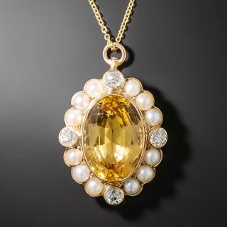 Antique Imperial Topaz Diamond and Pearl Pendant - 3