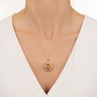 Antique Imperial Topaz Diamond and Pearl Pendant