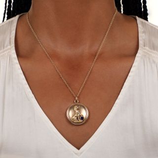Antique Leo Zodiac Locket Necklace
