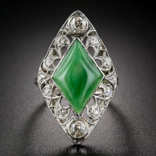 Antique Natural Jade and Diamond Dinner Ring