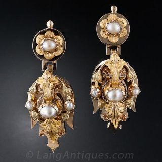 Antique Natural Pearl Drop Earrings Circa 1890 - 1
