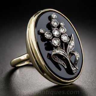 Antique Onyx and Rose-Cut Diamond Ring