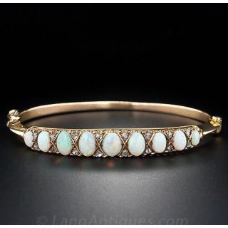 Antique Opal and Diamond  Bangle Bracelet