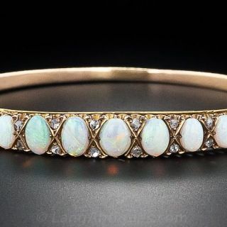 Antique Opal and Diamond  Bangle Bracelet