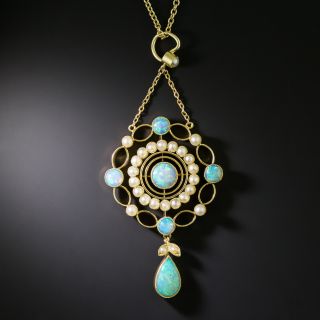 Antique Opal and Pearl Drop Pendant, Circa 1900 - 3