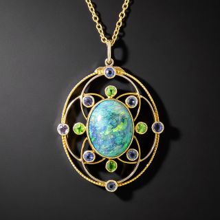 Antique Opal, Demantoid Garnet and Sapphire Pendant, c.1900  - 2