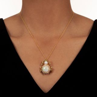 Antique Opal, Diamond, Pearl and Demantoid Garnet Spider Pendant/Brooch