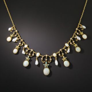 Antique Opal, Pearl and Turquoise Fringe Necklace - 3