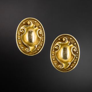 Antique Ornate Embossed Gold Earrings - 2