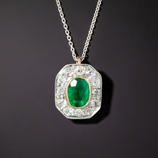 Antique Oval .85 Carat Emerald and Diamond Pendant - 3
