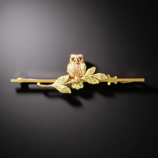 Antique Owl on a Branch Brooch - 2