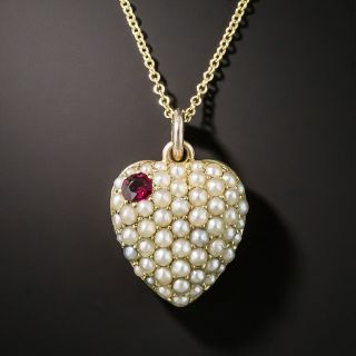 Antique Pearl and Ruby Heart Pendant Locket