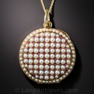 Antique Pearl and Ruby Round Locket